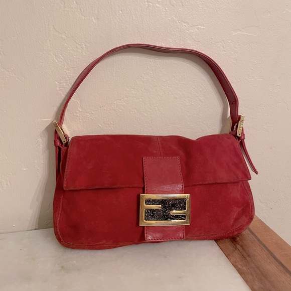Fendi Handbags - Vintage FENDI Red Suede & Calf Leather Baguette